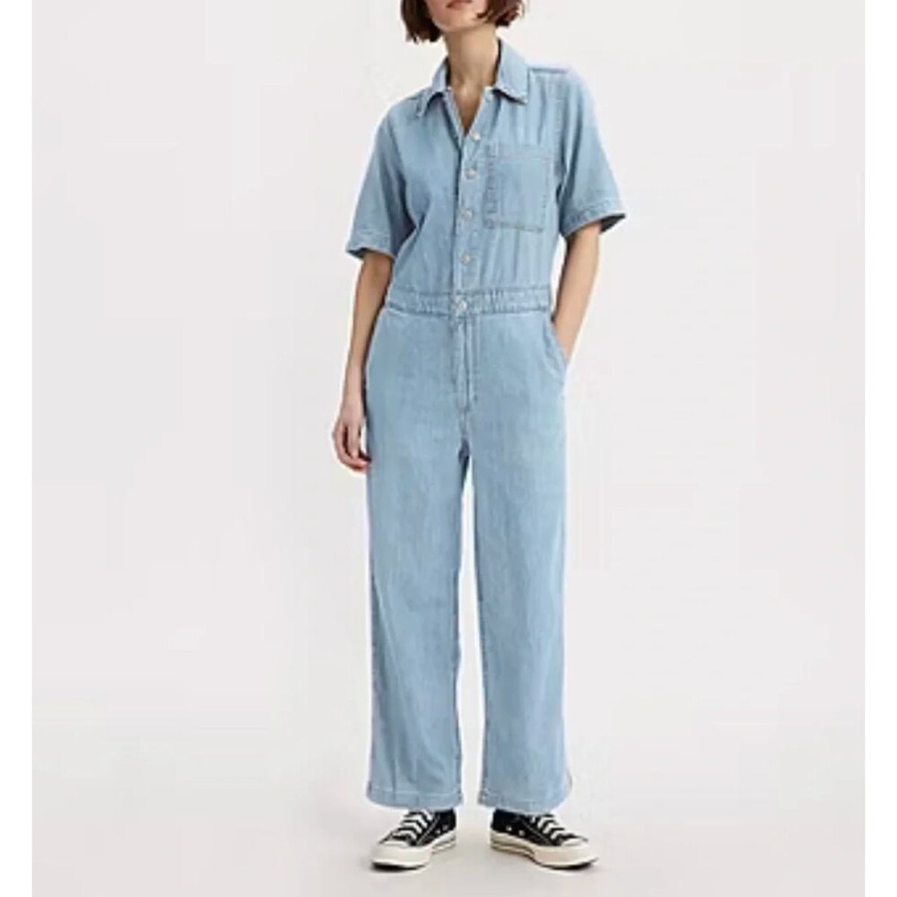 Levis Strauss Co Heritage Light Wash Denim Collared Jumpsuit Utility Romper S